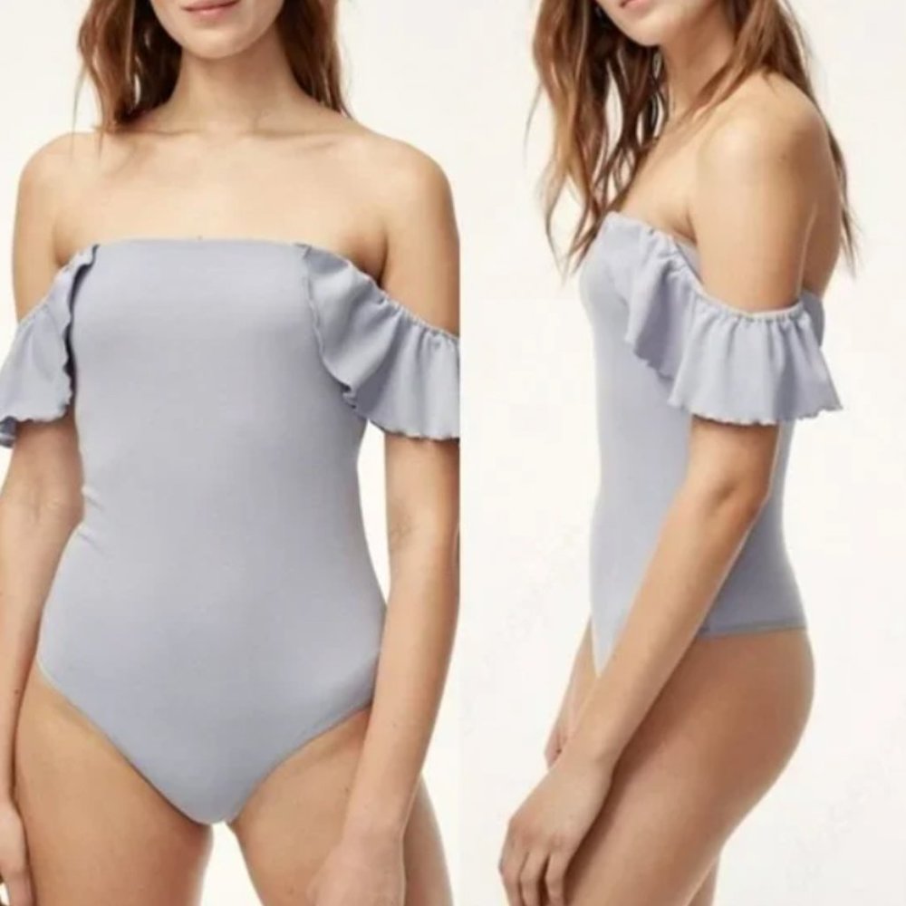 Aritzia Wilfred Light Purple Maeva Bodysuit Ruffled Top, Medium